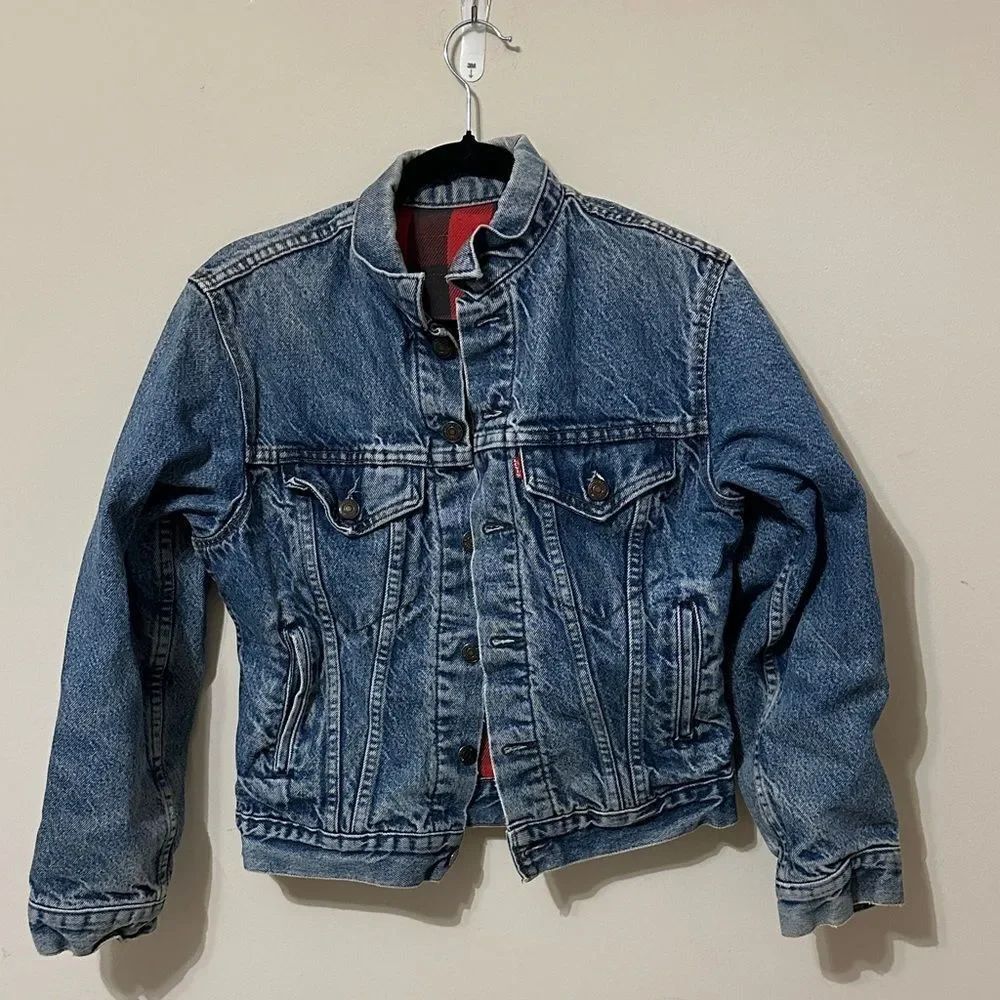 Vintage 1980’s Levis Denim Flannel Buffaloe Plaid Trucker Jacket